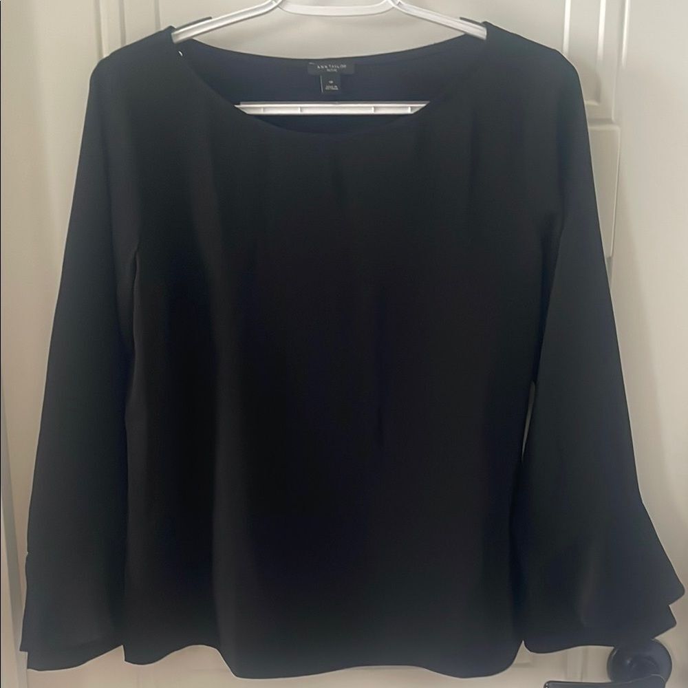 Ann Taylor Black Boxy Blouse with Bell Sleeves